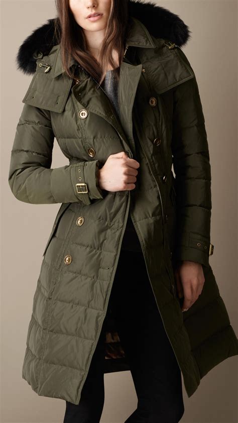 burberry fur trimmed down coat|Burberry winter coat woman.